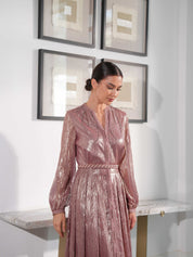 Silk Lami Embroidered Dress with Belt - view 5 - Naseem AlAndalos