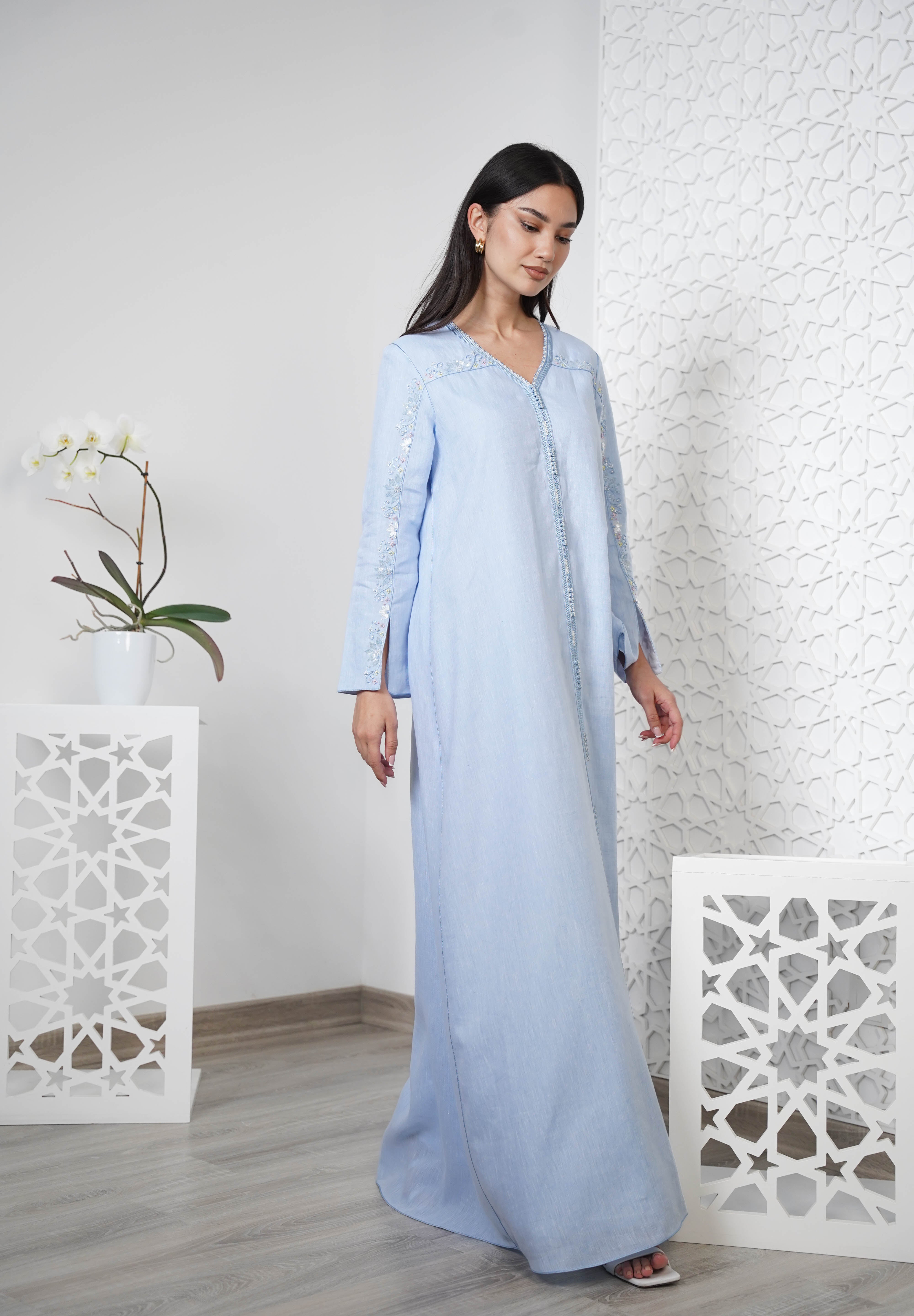 Linen Embroidered Kaftan R24-04