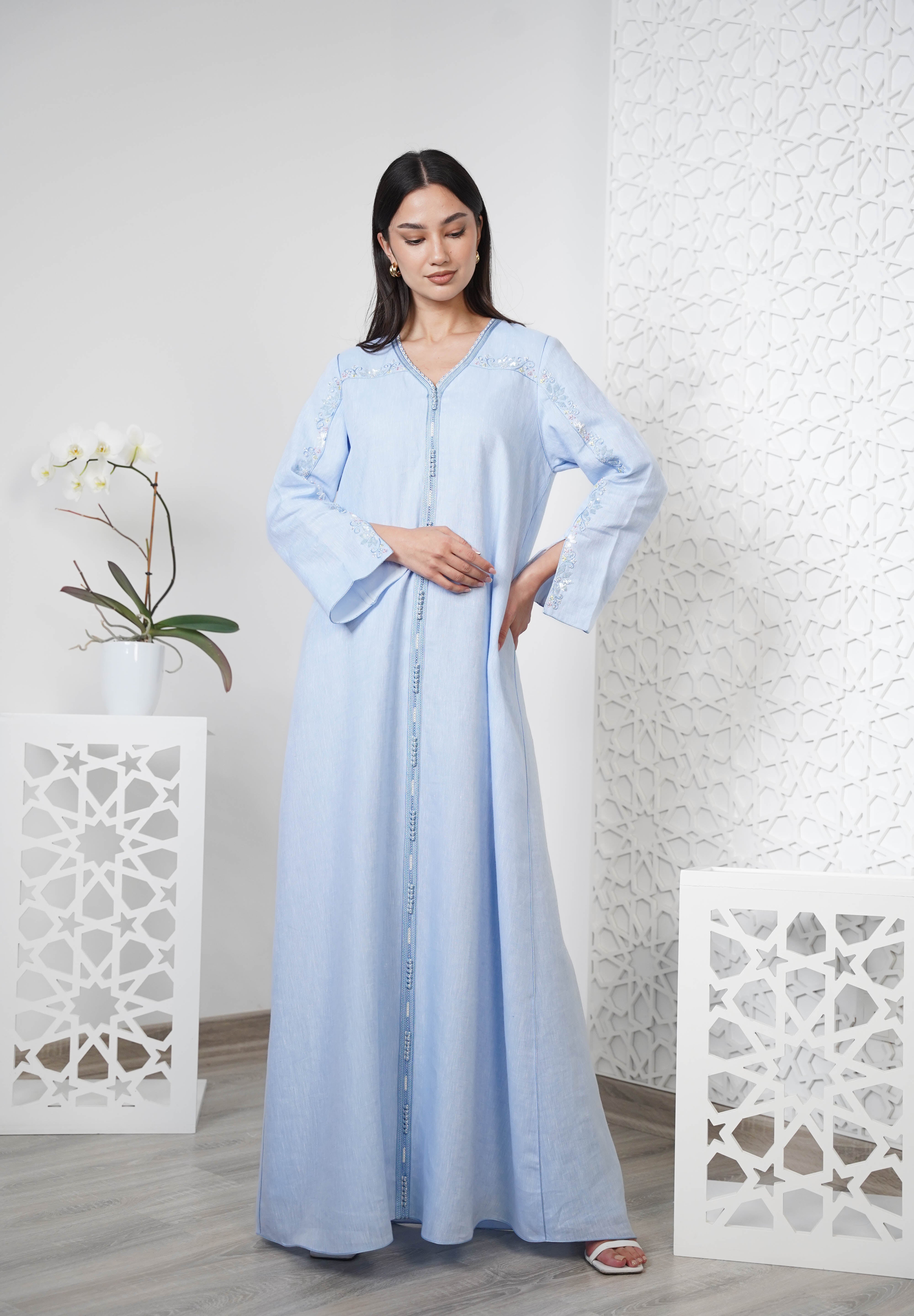 Linen Embroidered Kaftan R24-04