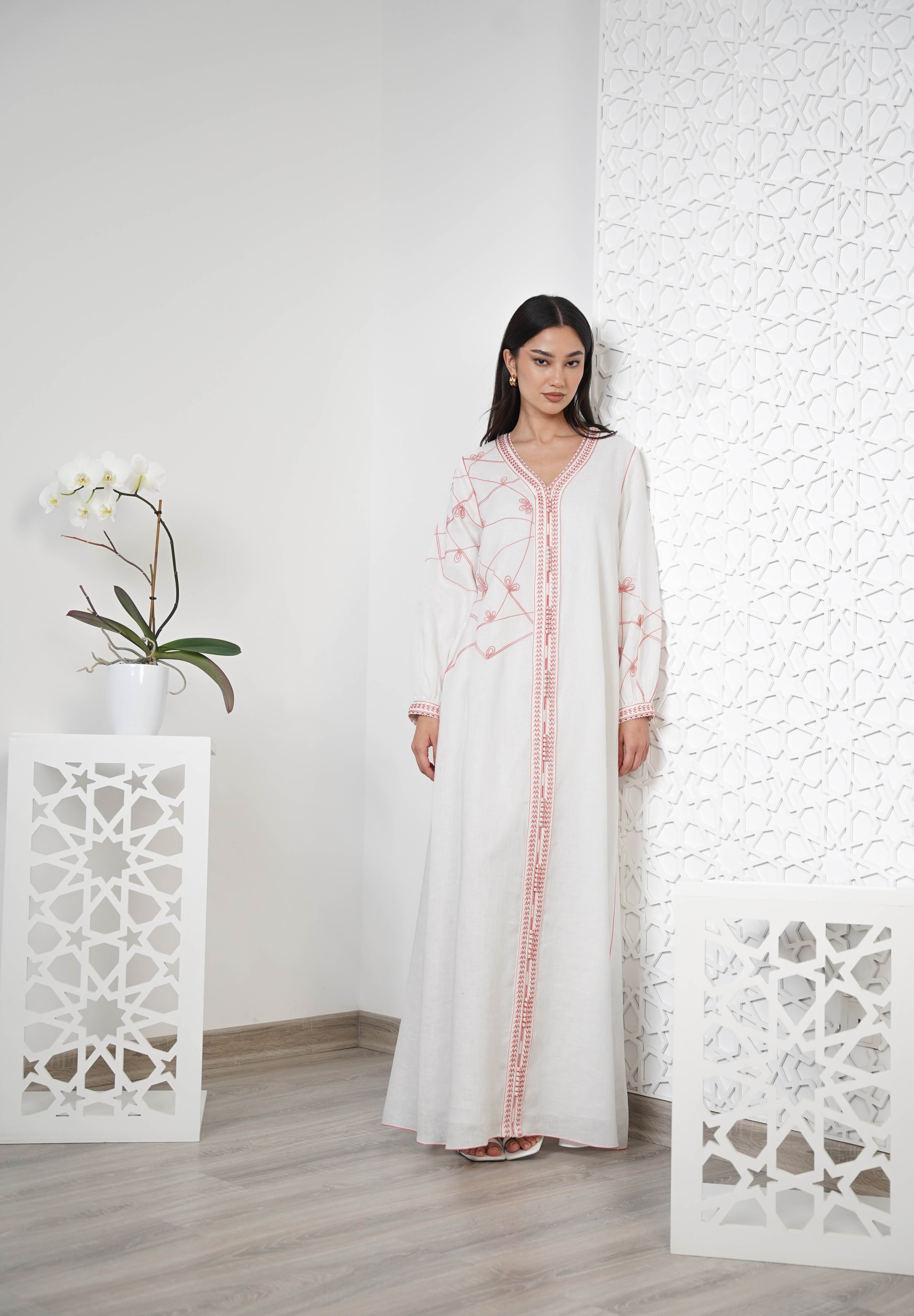 Linen Embroidered Kaftan R24-06