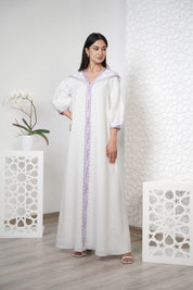 Linen Embroidered Kaftan with hood R24-07