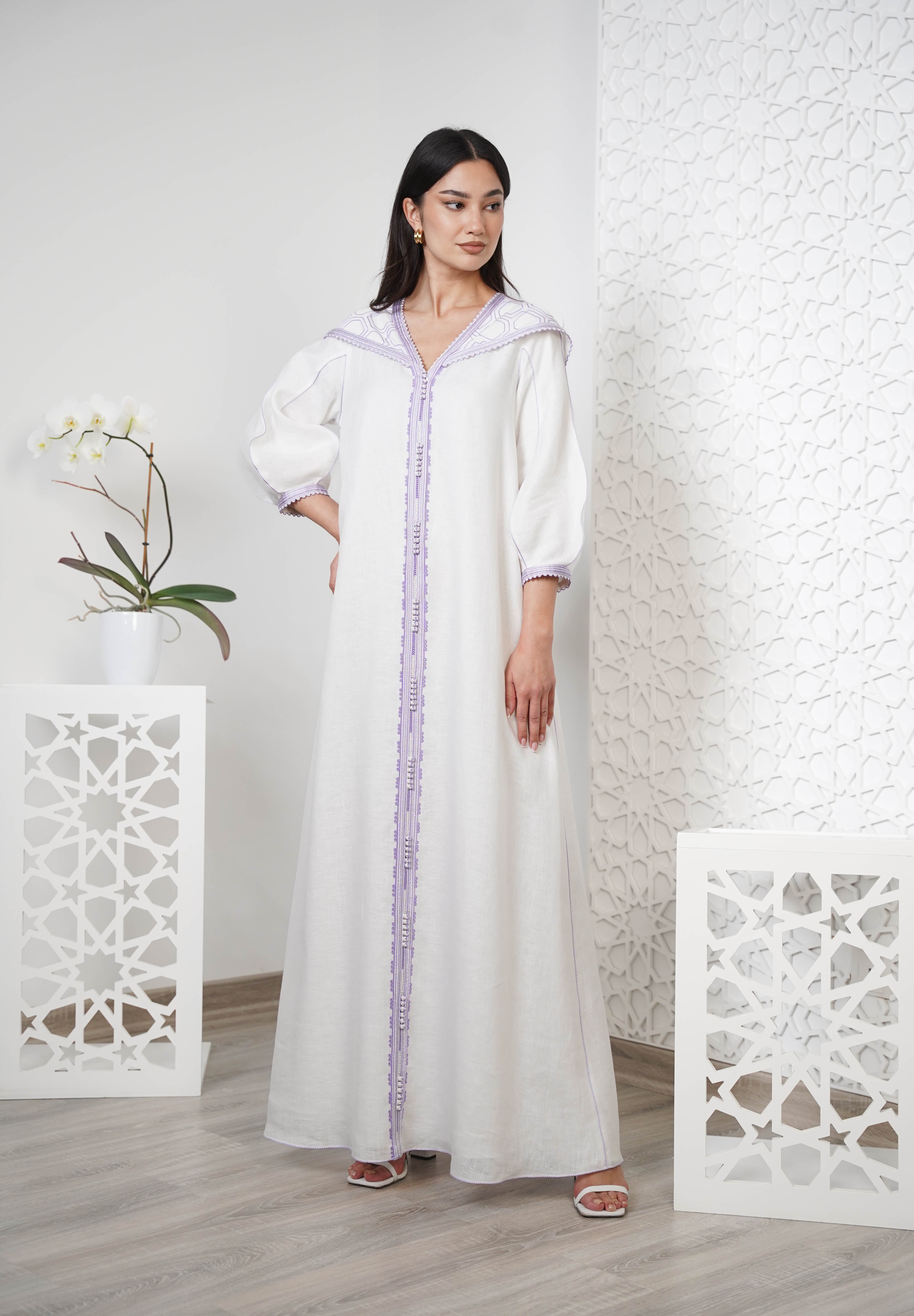 Linen Embroidered Kaftan with hood R24-07