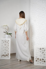 Linen Embroidered Kaftan with hood R24-07