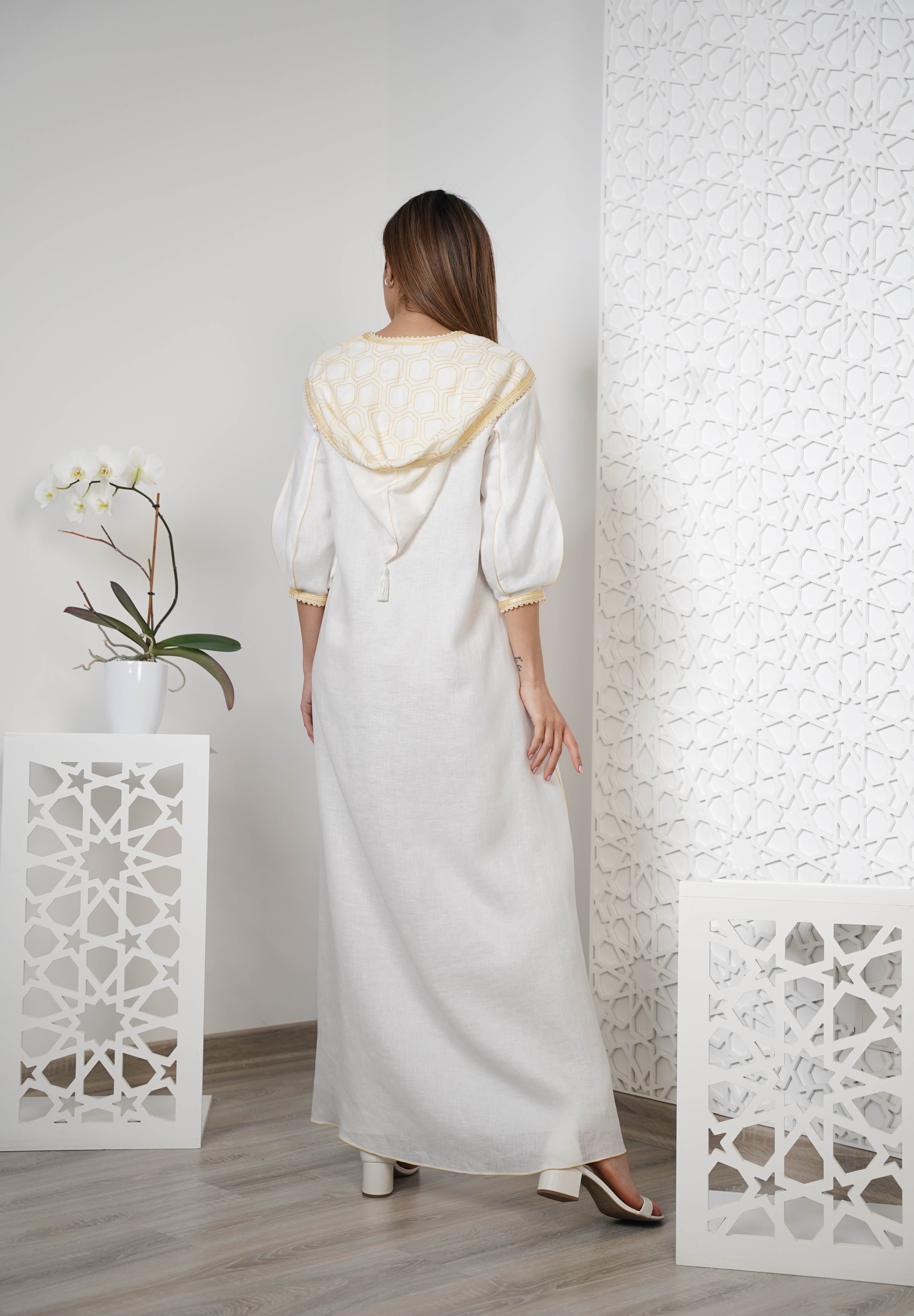 Linen Embroidered Kaftan with hood R24-07