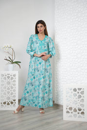 Cotton Floral Print Embroidered Kaftan  R24-12