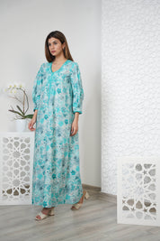 Cotton Floral Print Embroidered Kaftan  R24-12