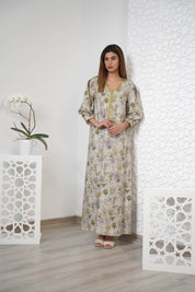 Cotton Floral Print Embroidered Kaftan  R24-12