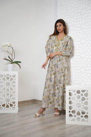 Cotton Floral Print Embroidered Kaftan  R24-12