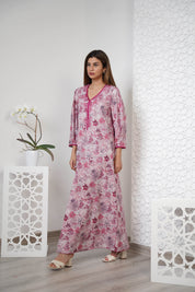 Cotton Floral Print Embroidered Kaftan  R24-12