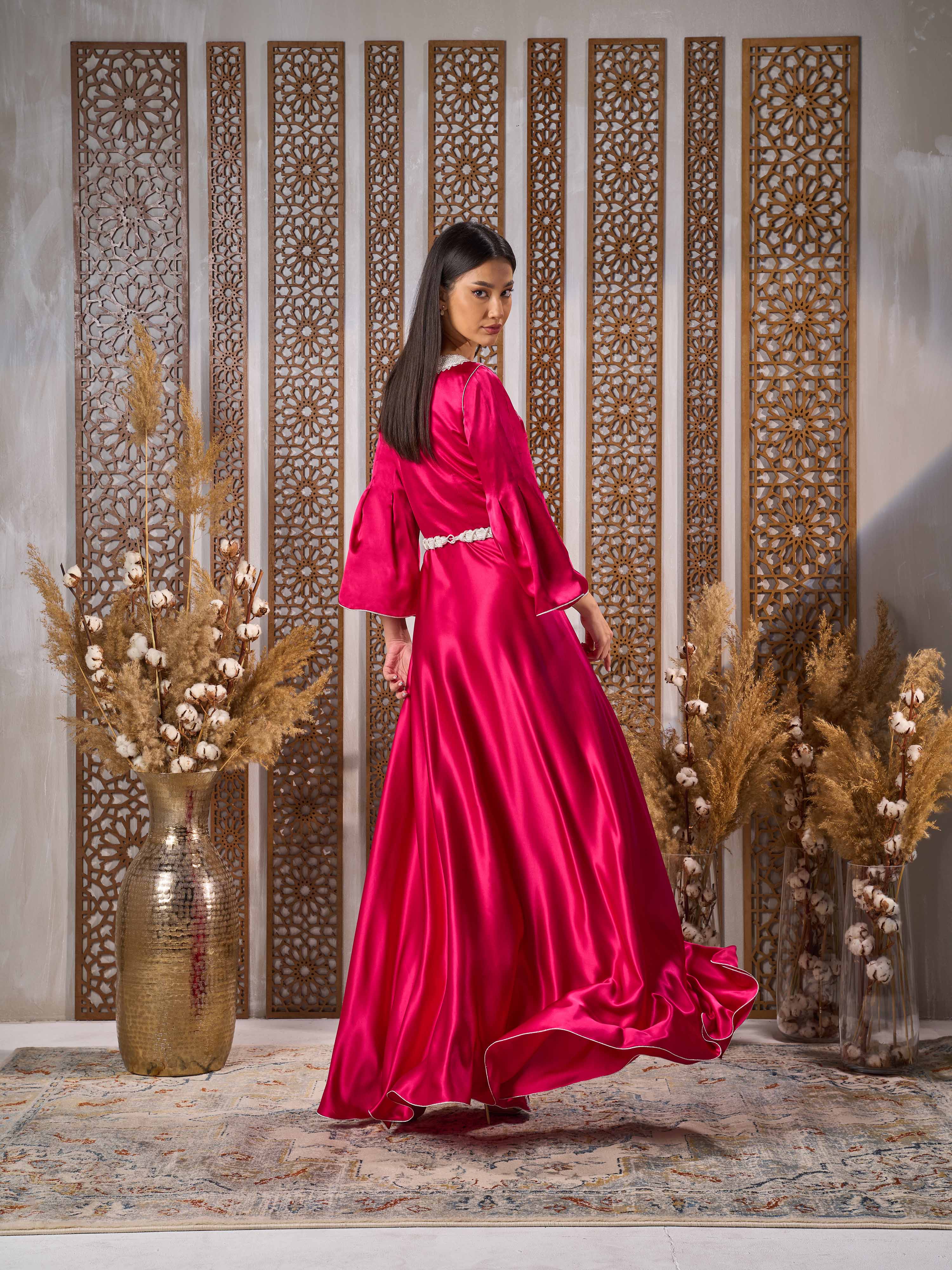 Silk Kaftan Dress with Belt NR21-12