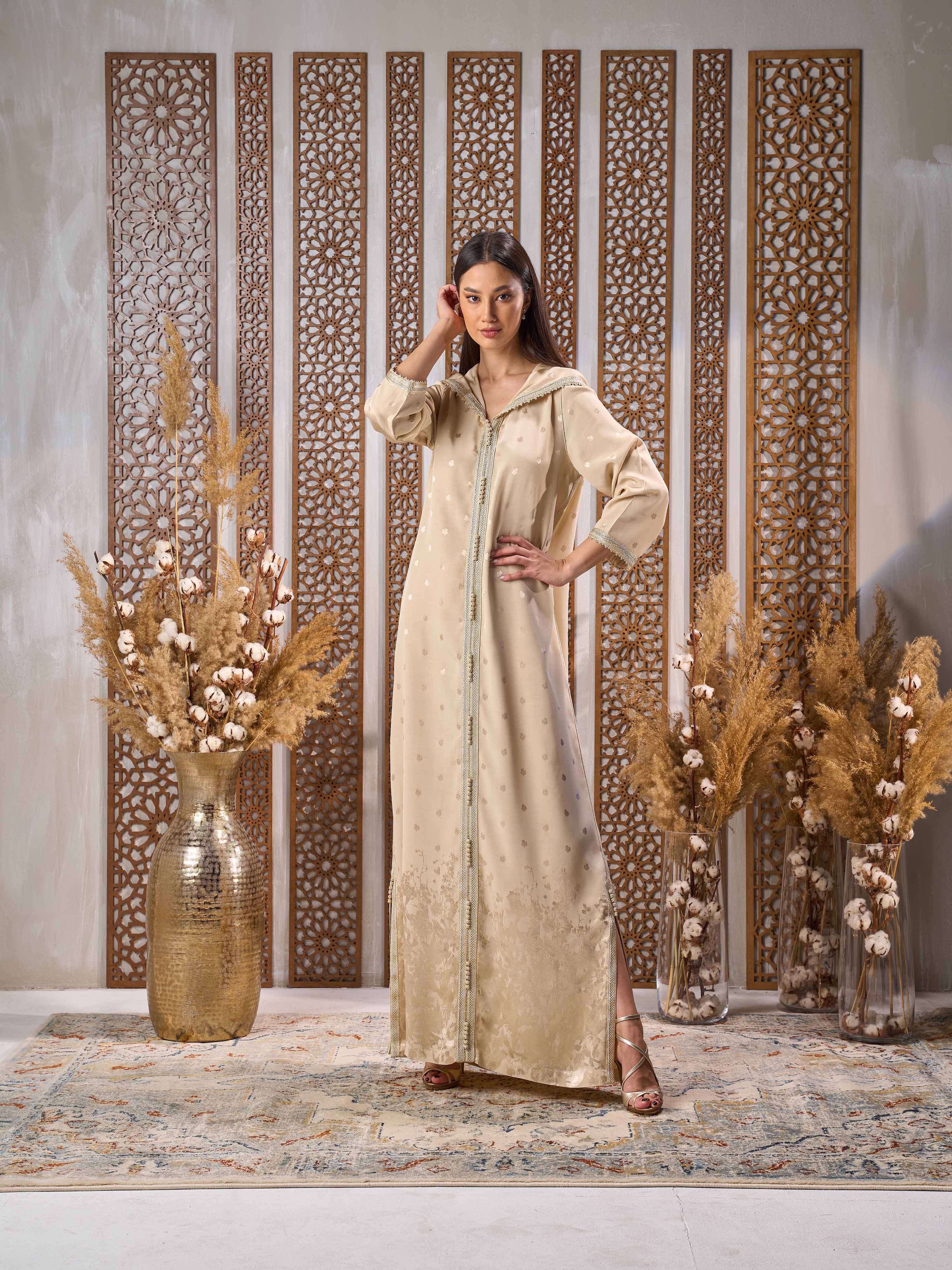 Silk Print Kaftan with hood NR21-19