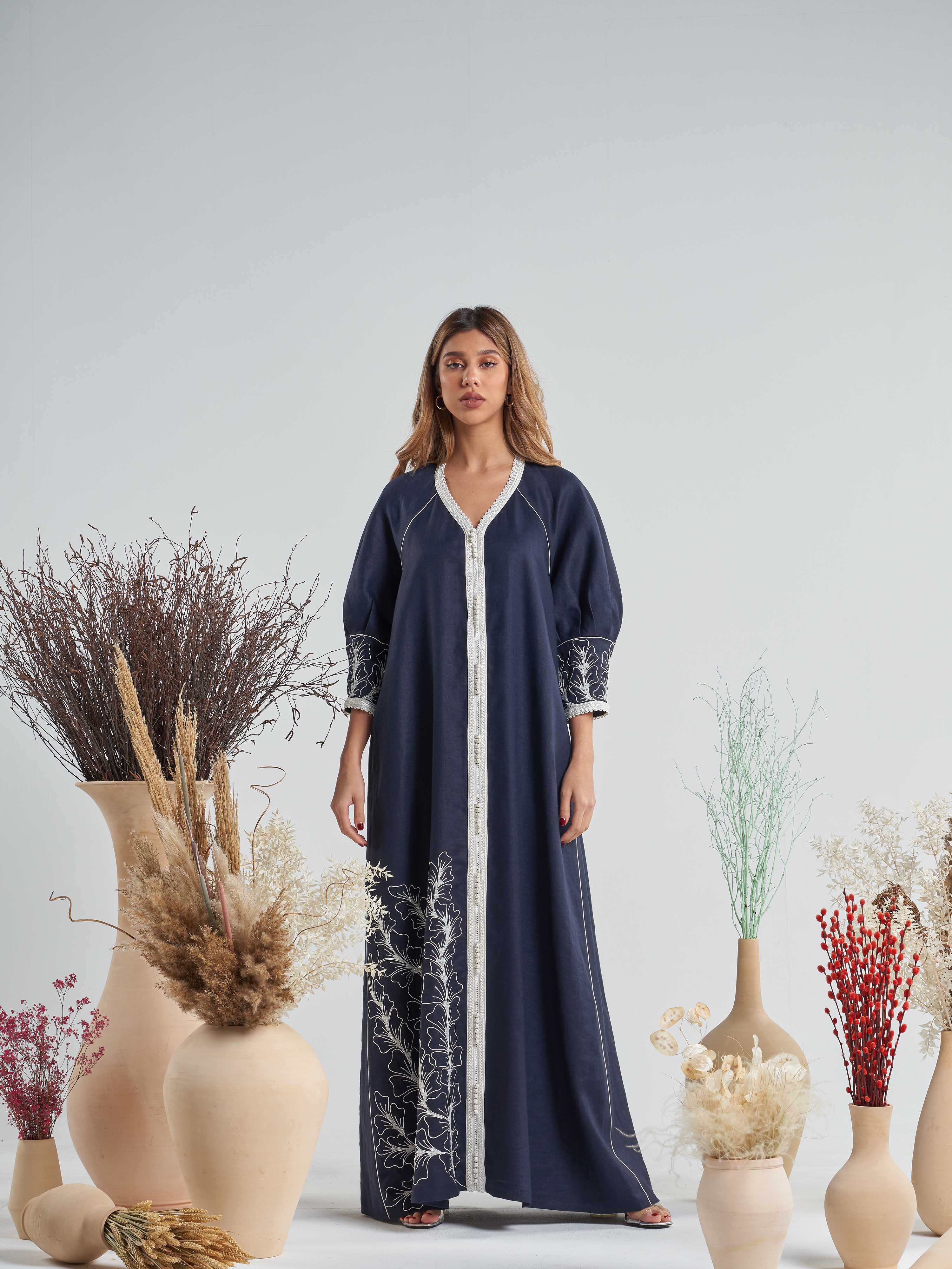 Linen Embroidered Kaftan R20-05