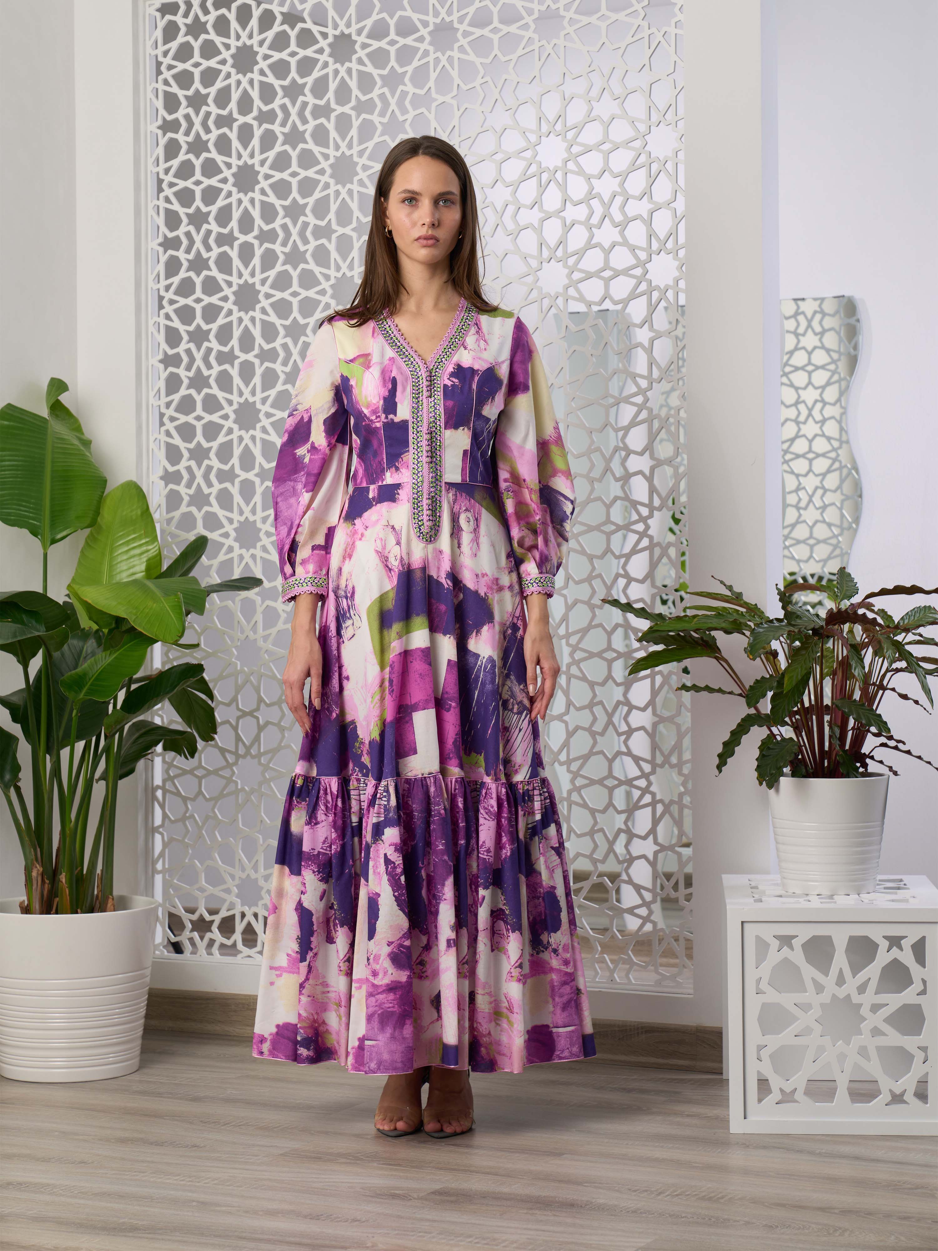 Cotton Floral Kaftan Dress R22-01