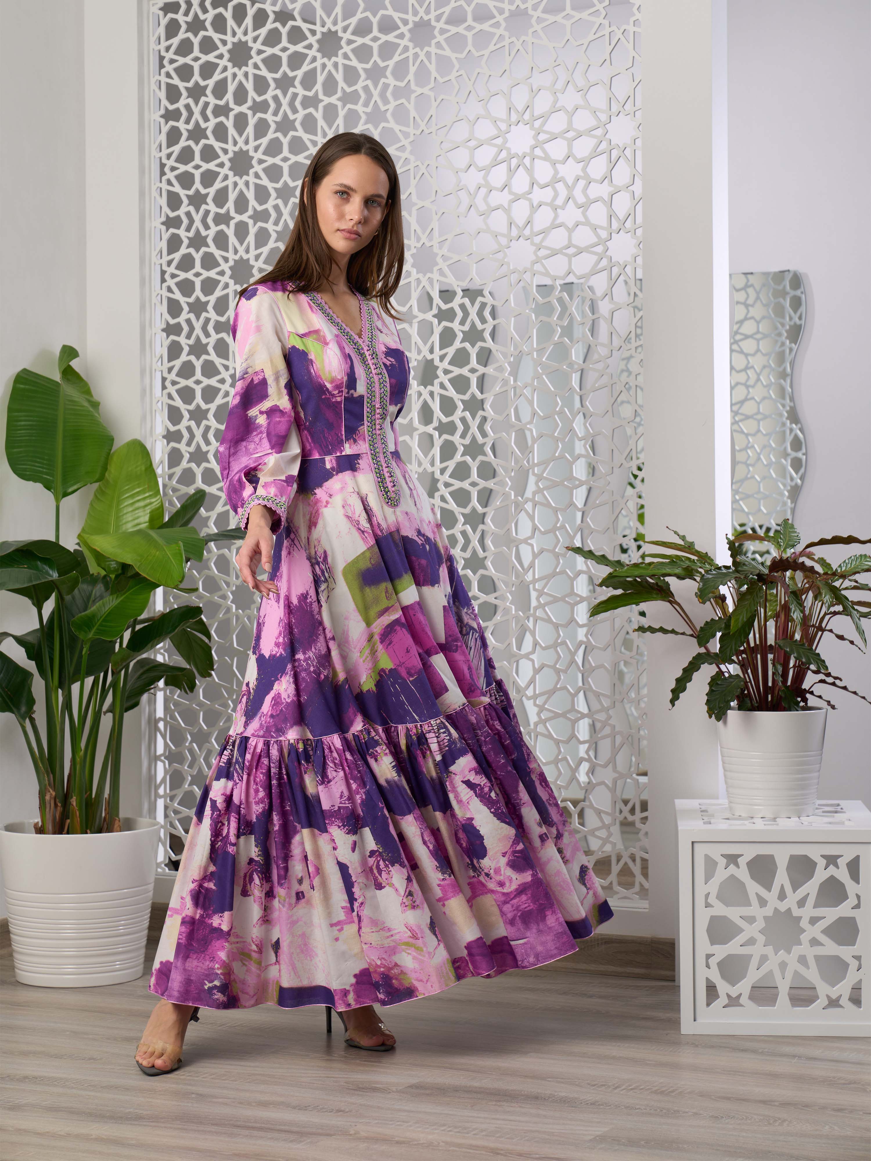 Cotton Floral Kaftan Dress R22-01