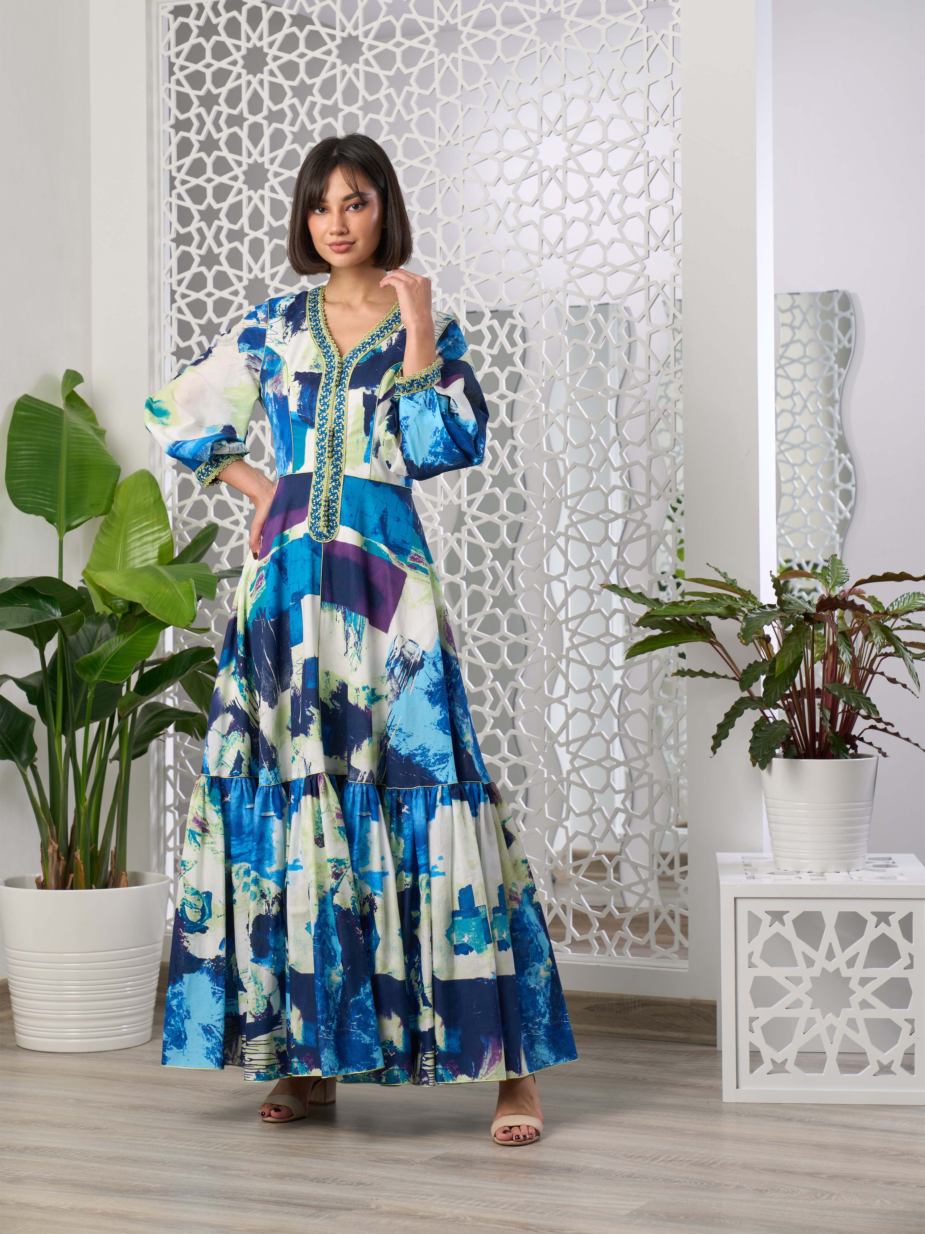 Cotton Floral Kaftan Dress R22-01