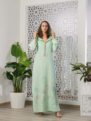 Linen Embroidered Kaftan with hood R22-04