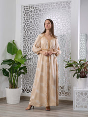 Silk Chiffon Print Kaftan with Belt R22-20