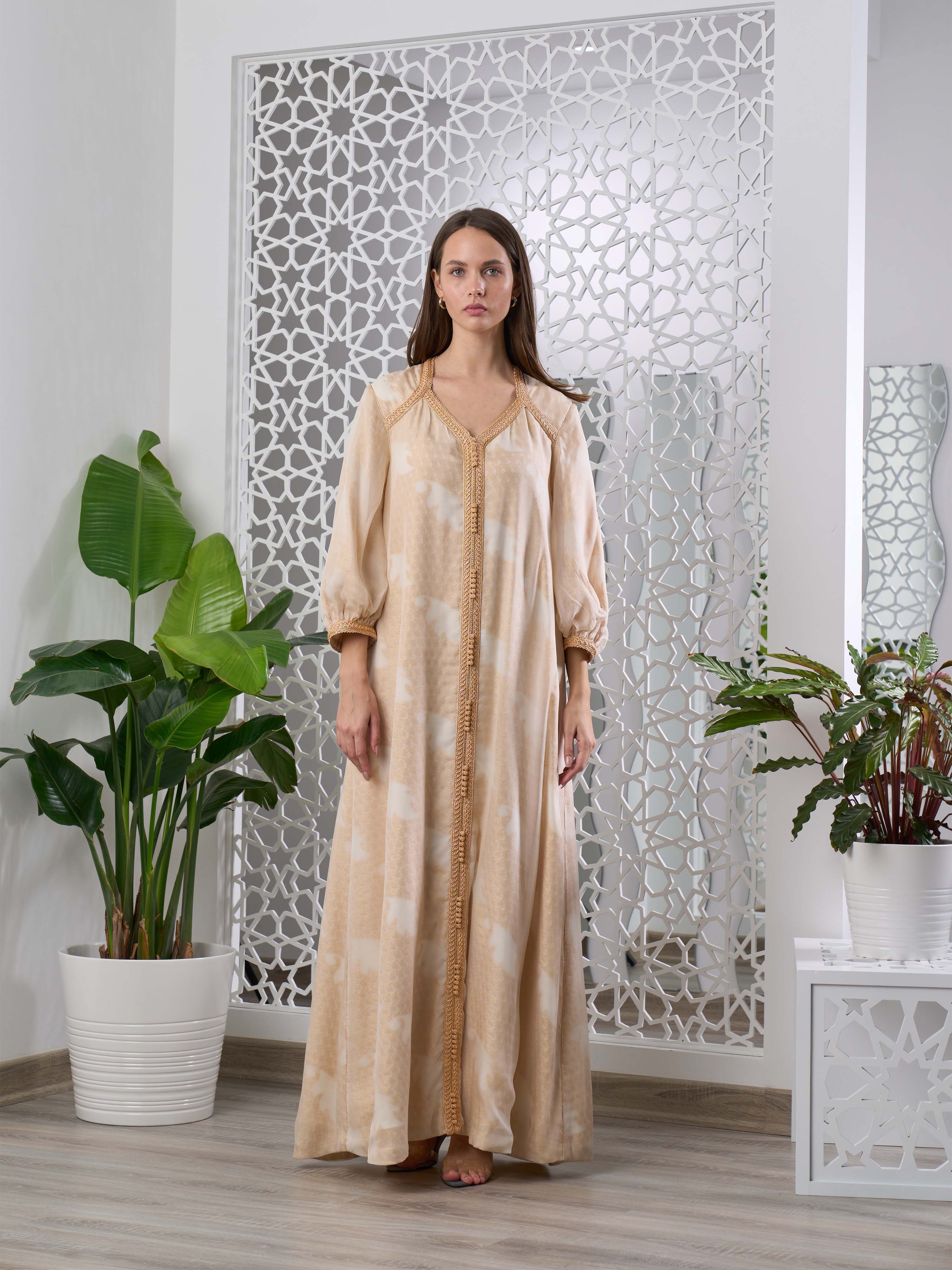 Silk Chiffon Print Kaftan with Belt R22-20