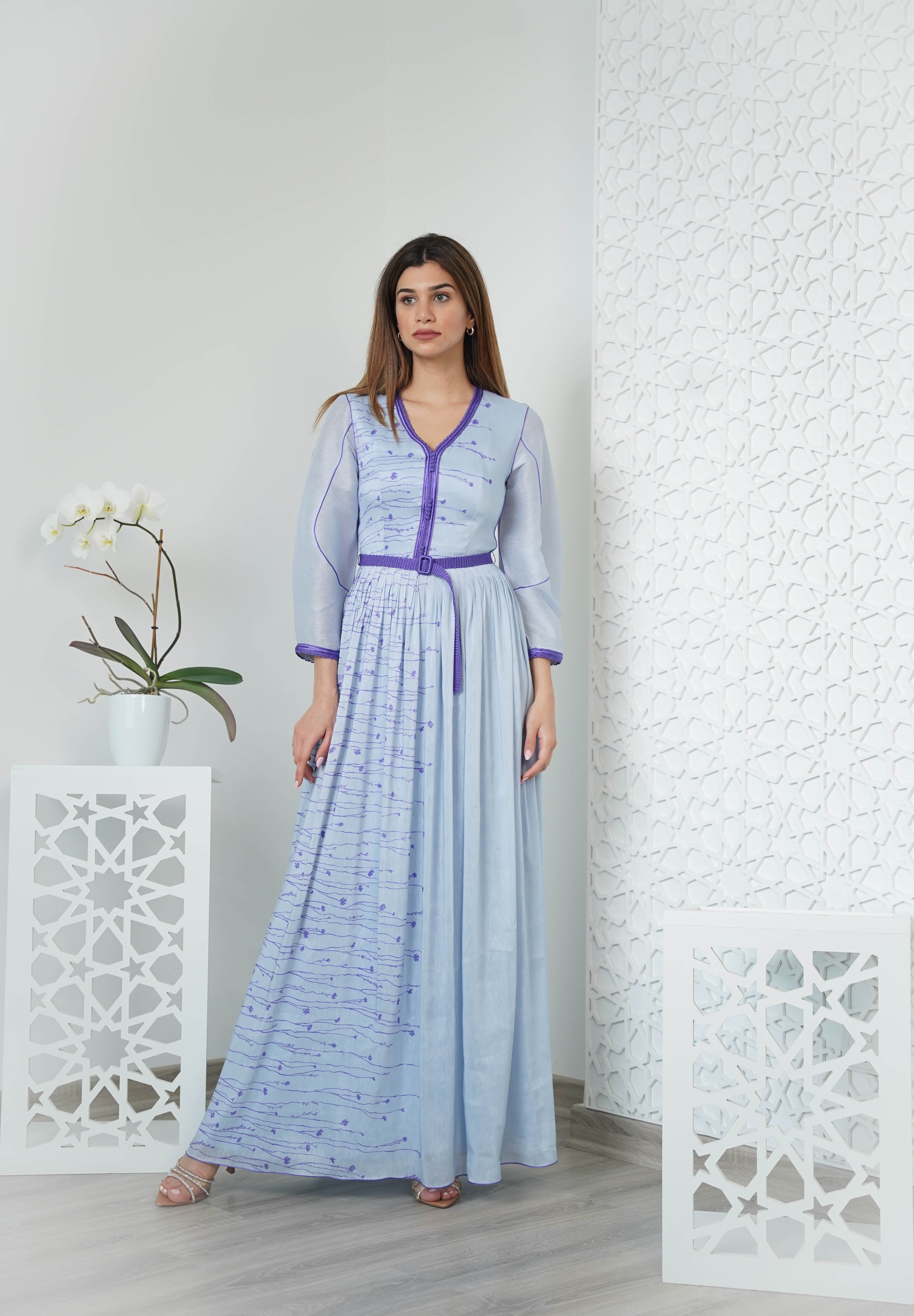 Silk Linen Print Dress with belt - Design