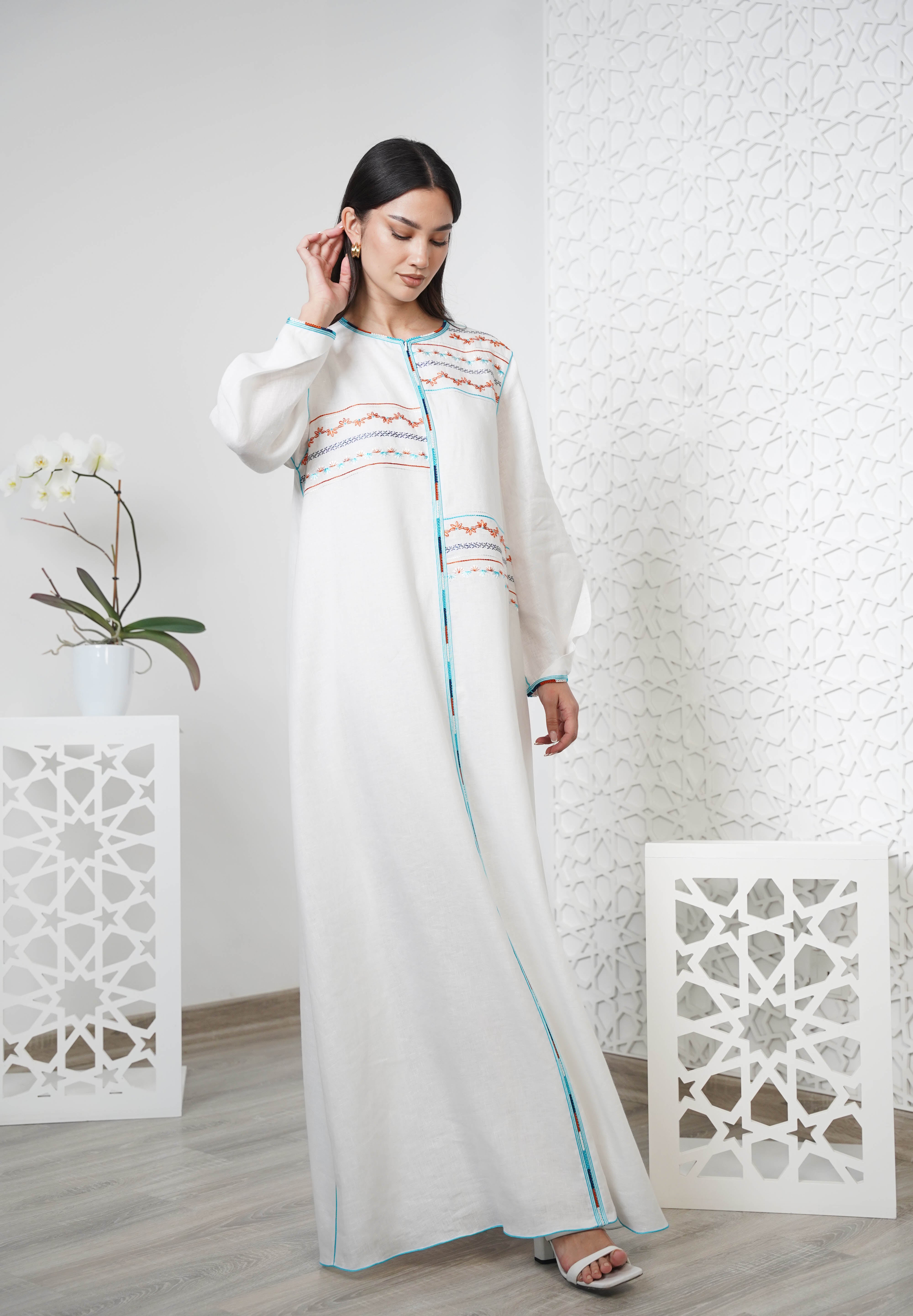 Linen Embroidered Kaftan R24-03