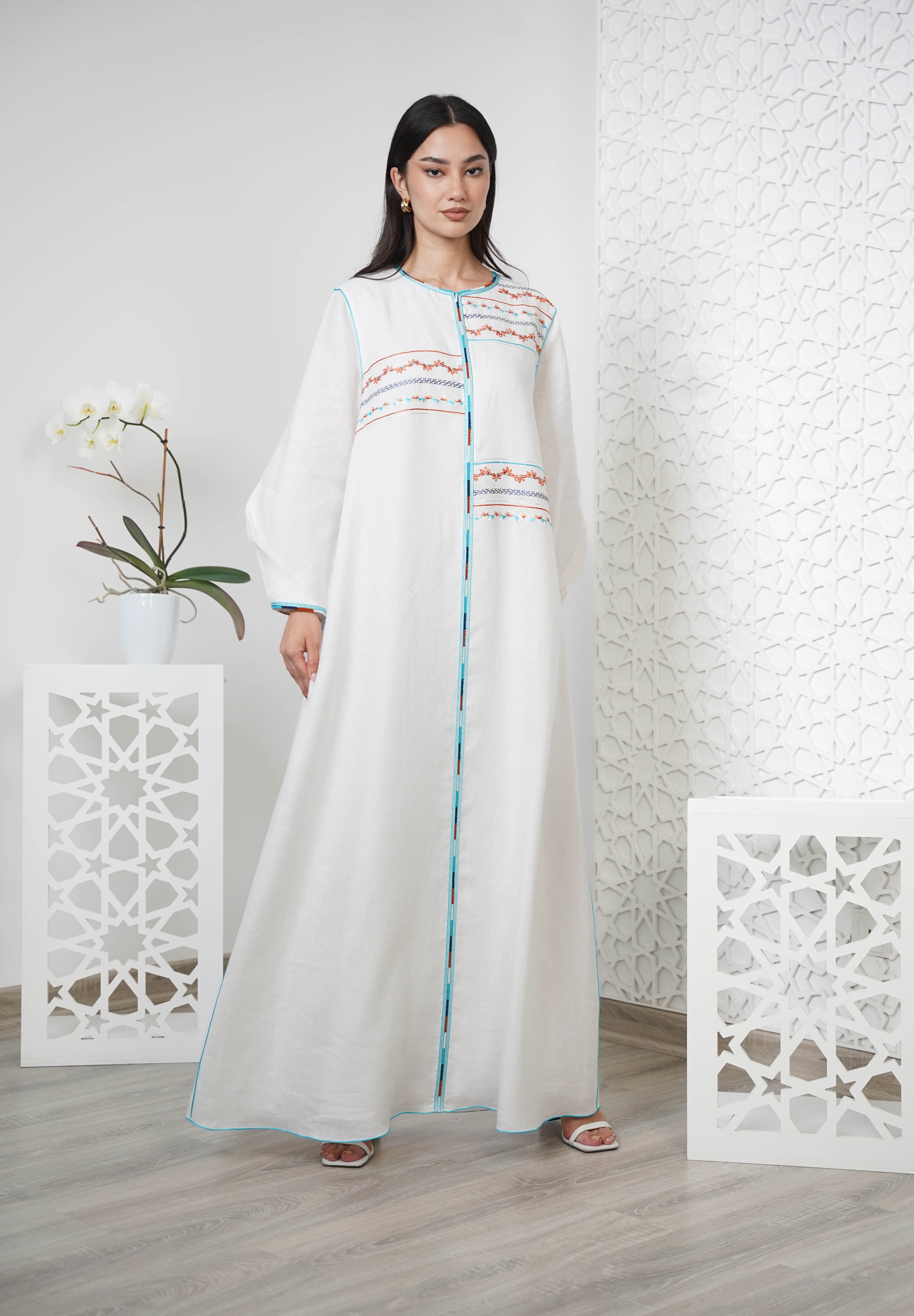 Linen Embroidered Kaftan R24-03